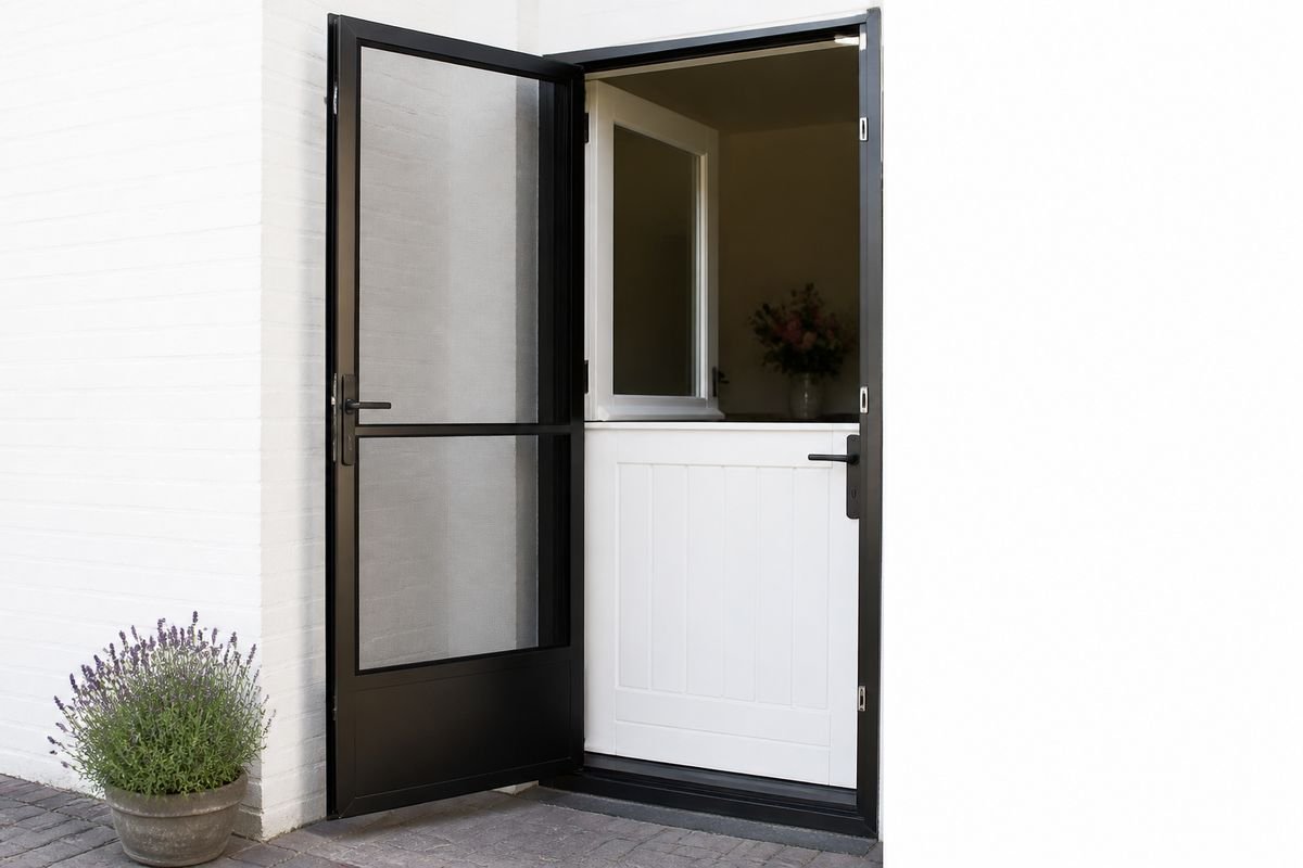 Draaihordeur met schopplaat en magneetsluiting